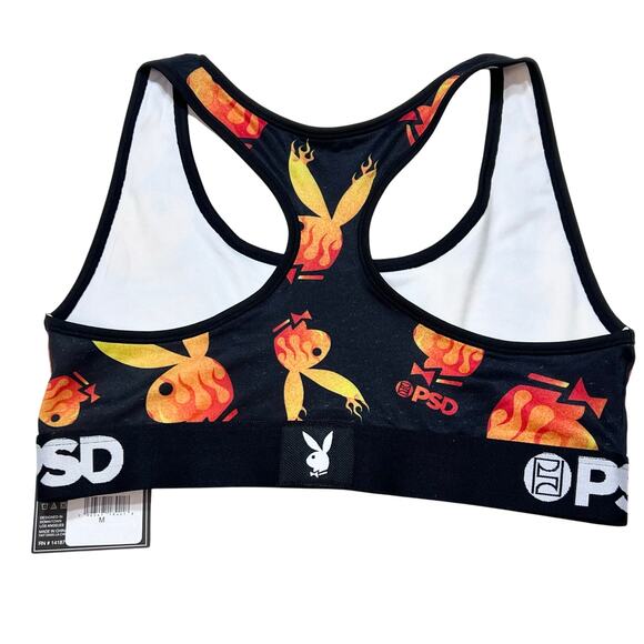 PSD x Playboy Flames Women Sports Bra Medium Black New - Picture 2 of 4
